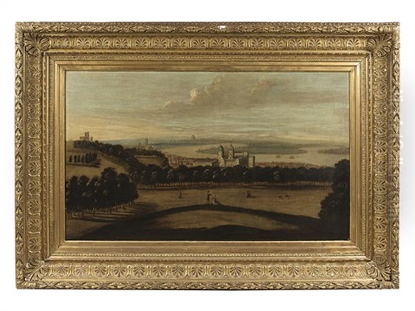 Vue De La Tamise A La Hauteur De Greenwich, L"observatoire, L"hopital Royal Et Saint Paul Dans Le Lointain. - view 1