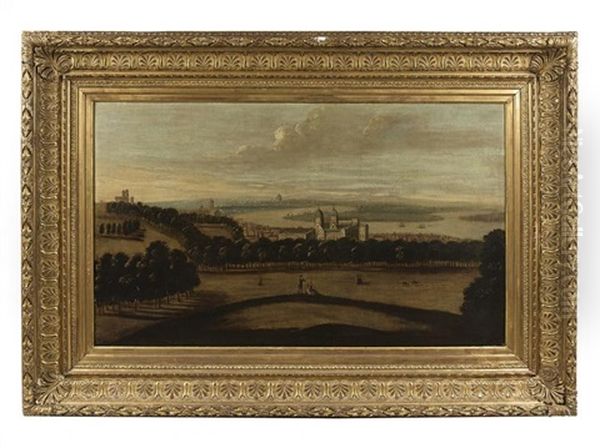 Vue De La Tamise A La Hauteur De Greenwich., L'observatoire, L'hopital Royal Et Saint Paul Dans Le Lointain - view 1