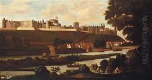 A View Of Windsor Castle From The Thames With Figures In Boats In The Foreground by Johannes Vorsterman
