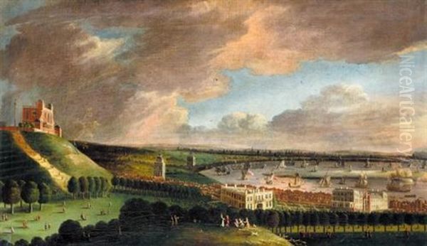 A Prospect Of Greenwich With The Queen's House And The Royal Observatory, The British Fleet On The River Thames Beyond - view 1