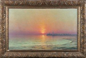 Marine Au Coucher De Soleil by Albert Isidore de Vos