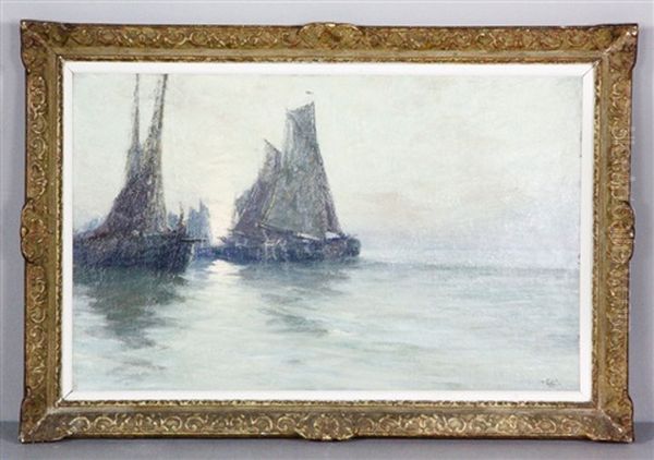 Fishing Sailboats At Sunset - view 1