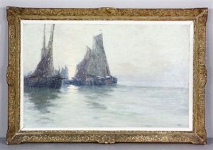 Fishing Sailboats At Sunset by Albert Isidore de Vos