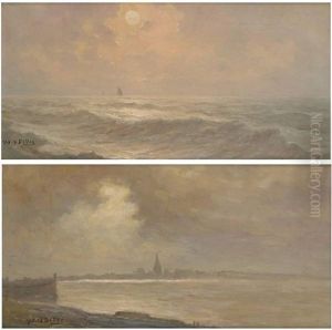 Coucher De Soleil Sur La Mer Du Nord (+ Lever De Soleil Sur La Mer Du Nord; 2 Works) by Albert Isidore de Vos
