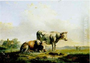 Vee Bij Een Huisje by Christoffel Albertus Vos