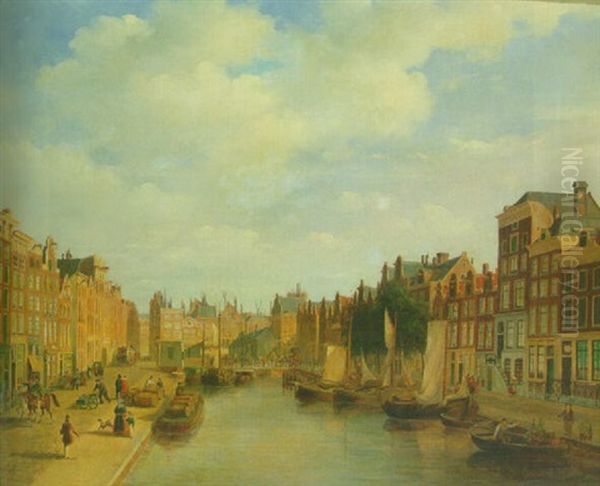 A Townview With Numerous Figures On A Quay Along A Canal - view 1