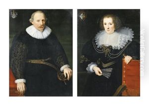 Portrait D'augustin De Gottignies, Portrait De Marguerite Verreycken (pair) by Cornelis De Vos