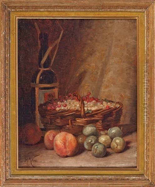 Still Life: Bottle Of Wine, Gooseberries, Peaches And A Basket Of Currants - view 1