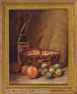 Still Life With Wine Bottle, Currants, Gooseberries, And Peaches by Hubert Vos