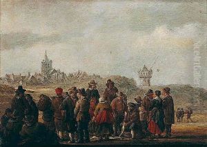 A Beach Scene With Fishermen Selling Their Catch by Jan de (Johannes IV) Vos
