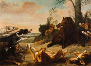 Wild Boar Attacked By Hunting Dogs by Paul de Vos