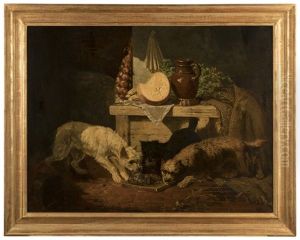 Dogs Playing With Mice With A Still Life In Background
