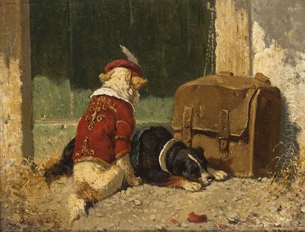 Zwei Zirkushunde Vor Ledertasche (chiens) - view 1