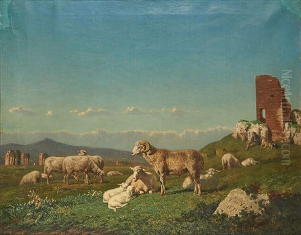 Bouc Et Mouton Sur Fond De Paysage - view 1