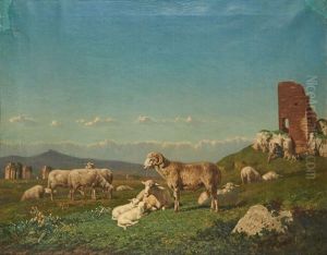 Bouc Et Mouton Sur Fond De Paysage by Vincent de Vos