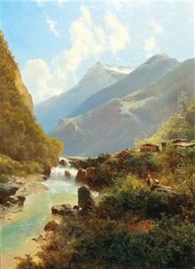 By The Mountain Torrent by Leopold Heinrich Voescher