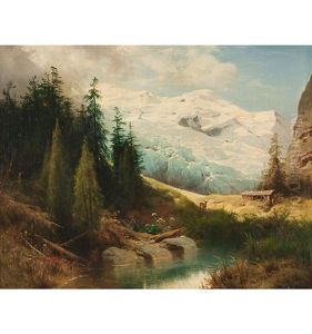Gebirgslandschaft Mit Blick Auf Den Ortler by Leopold Heinrich Voescher