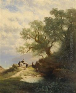 Sudliche Landschaft Mit Figurlicher Staffage by Leopold Heinrich Voescher