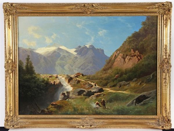 Wasserfall In Alpinem Hochgebirge Mit Staffage - view 1