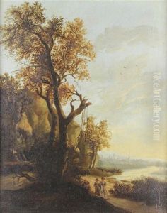 Dutch Landscape With Two Figures by Daniel Vosmaer