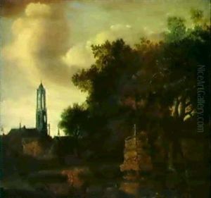 Fischer Vor Einer Stadt, Wohl Delft by Daniel Vosmaer