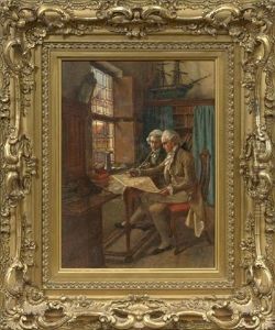 Interoir Scene With Two Gentleman Looking At A Map
