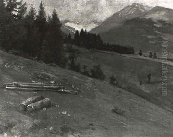 Hugelige Landschaft Mit Schneebedeckten Bergen - view 1