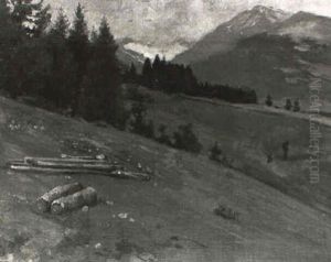 Hugelige Landschaft Mit Schneebedeckten Bergen
