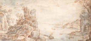 View Of A Ruined Castle And A Busy Port by Paul Bril