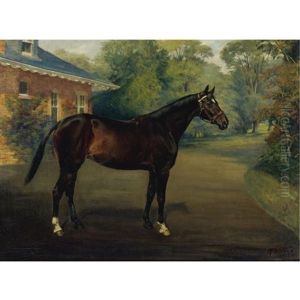 A Bay Horse Outside A Home by Franklin Brook Voss