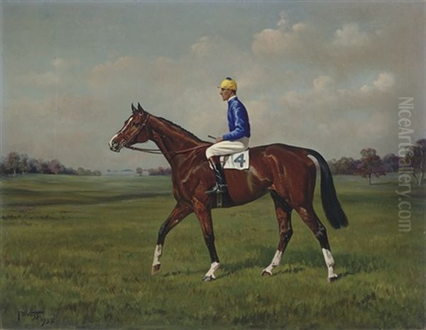 A Bay Racehorse With Jockey Up - view 1