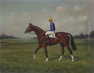 A Bay Racehorse With Jockey Up by Franklin Brook Voss