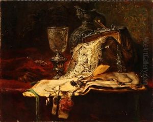 Still Life With A Glas, A Bag, A Mug And Documents On A Table