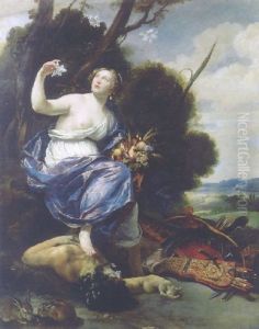 An Allegory Of Abundance: A Vanquished Soldier At The Feet Of A Maiden Holding A Lily And A Basket Fruit