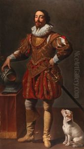 Portrait Of A Gentleman With His Dog by Simon Vouet