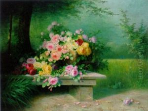 Roses In A Basket On A Stone Plinth
