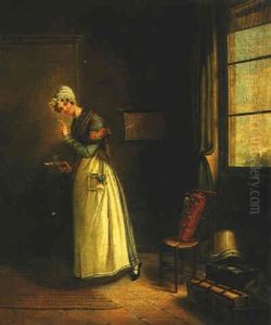 A Female Servant Standing At The Door Of A Bedchamber A Female Servant Standing At The Door Of A Bedchamber