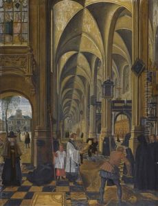 Church Interior, With Figures Performing The Work Of Charity, Burying The Dead