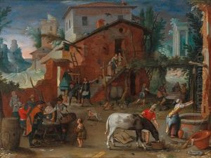 Figures In A Courtyard With The Supper Of Emmaus Beyond Figures In A Courtyard With The Supper Of Emmaus Beyond