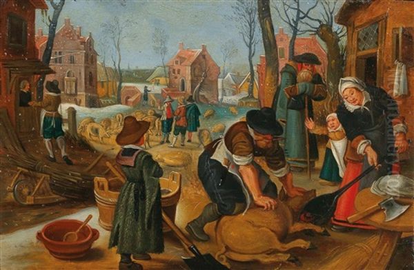A Village Scene In Winter With The Slaying Of A Pig - view 1