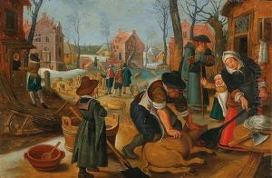 A Village Scene In Winter With The Slaying Of A Pig by Sebastian Vrancx