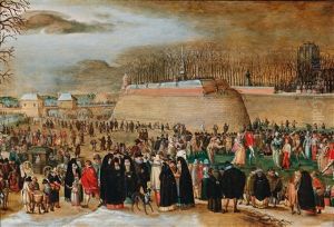 A Winter Landscape With A Carnival Scene Near The Kipdorppoort Bastion In Antwerp by Sebastian Vrancx