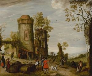 Autumn Landscape With Figures Picking Grapes And Tasting Wine by Sebastian Vrancx