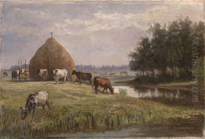 Herd Grazing By A River by Elena Karlovna Vrangel
