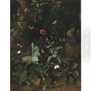 A Forest Floor Still Life With Flowering Plants And Butterflies
