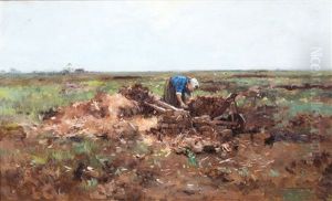 Turf Harvest / Peat Stacking In The Field by Cornelis Vreedenburgh