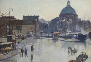 Figures On The Bridge At The Singel With The Koepelkerk, Amsterdam by Cornelis Vreedenburgh