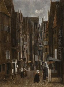 A Cobbled Street In A Town With People Conversing