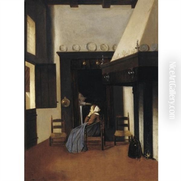 A Young Woman In An Interior, Keeping Watch Over An Invalid: The Little Nurse - view 1