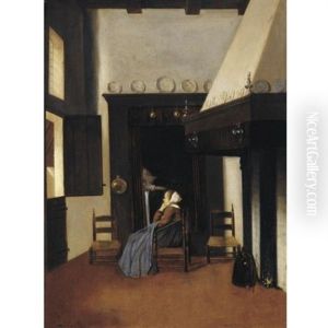 A Young Woman In An Interior, Keeping Watch Over An Invalid: The Little Nurse by Jacobus Vrel
